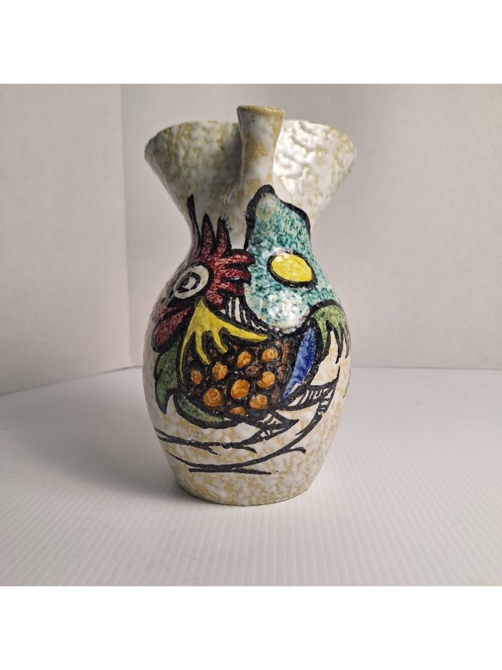 VINTAGE PABLO SANGUINO TOLEDO SPAIN CERAMIC ART POTTERY PITCHER SPANISH ROOSTER